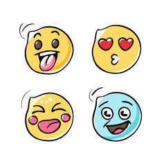 Four expressive cartoon faces emoji yellow