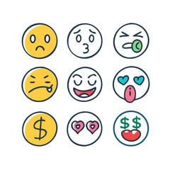 Expressive doodle emoji icons yellow