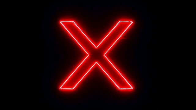 Glowing Red Neon Letter X on Black Background, Abstract Digital Art.
