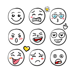 Hand drawn emoji facial features cartoon cute