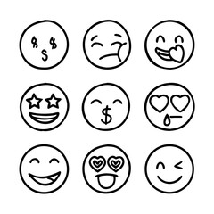 Hand drawn expressive emoji faces expressions emotions