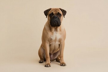 Obraz premium Studio Bullmastiff portrait, seated, beige backdrop