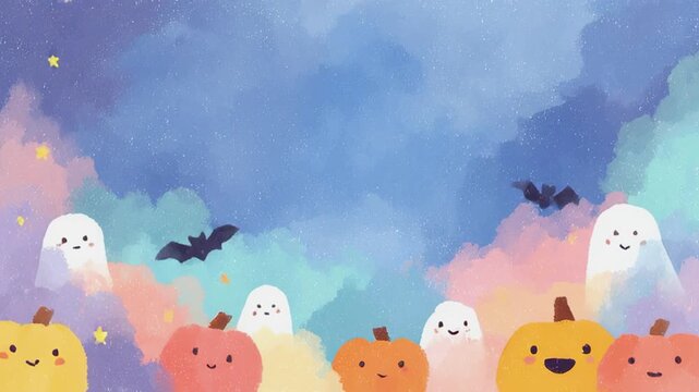 ハロウィンの可愛いオバケとカボチャ_1　ループ
