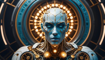 Obraz premium Futuristic Robotic Guardian Portrait.