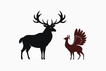 Deer silhouette vector illustration isolated on white background with antlers