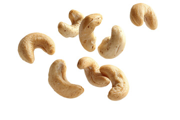 Fototapeta premium Salted Cashew Nuts Falling Against a Transparent Background, PNG
