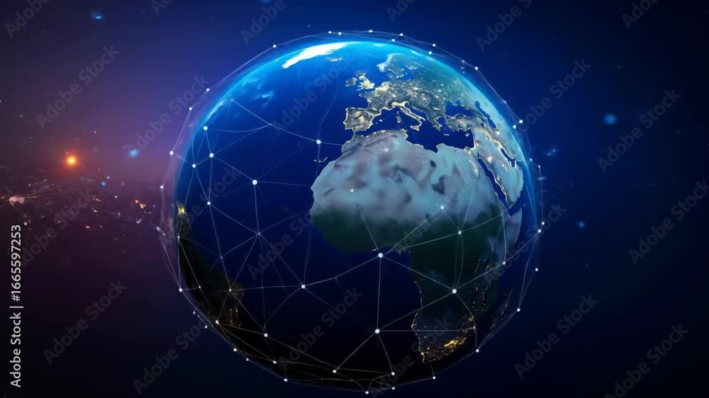 Poster Abstract 3D animation of the earth with a network of connected points, global concept