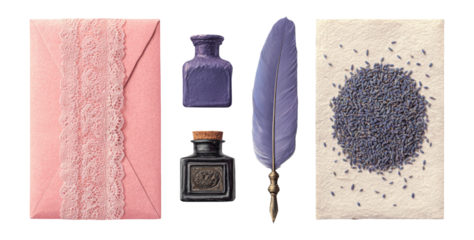 Isolated lavender elements on a transparent background for design