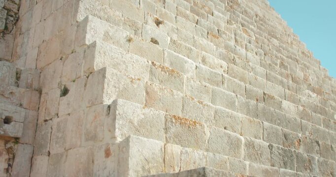 Close-up of stepped stone architecture on Chichen Itza pyramid in Yucatan Mexico