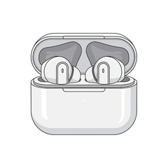 White Wireless Earbuds in Charging Case Illustration