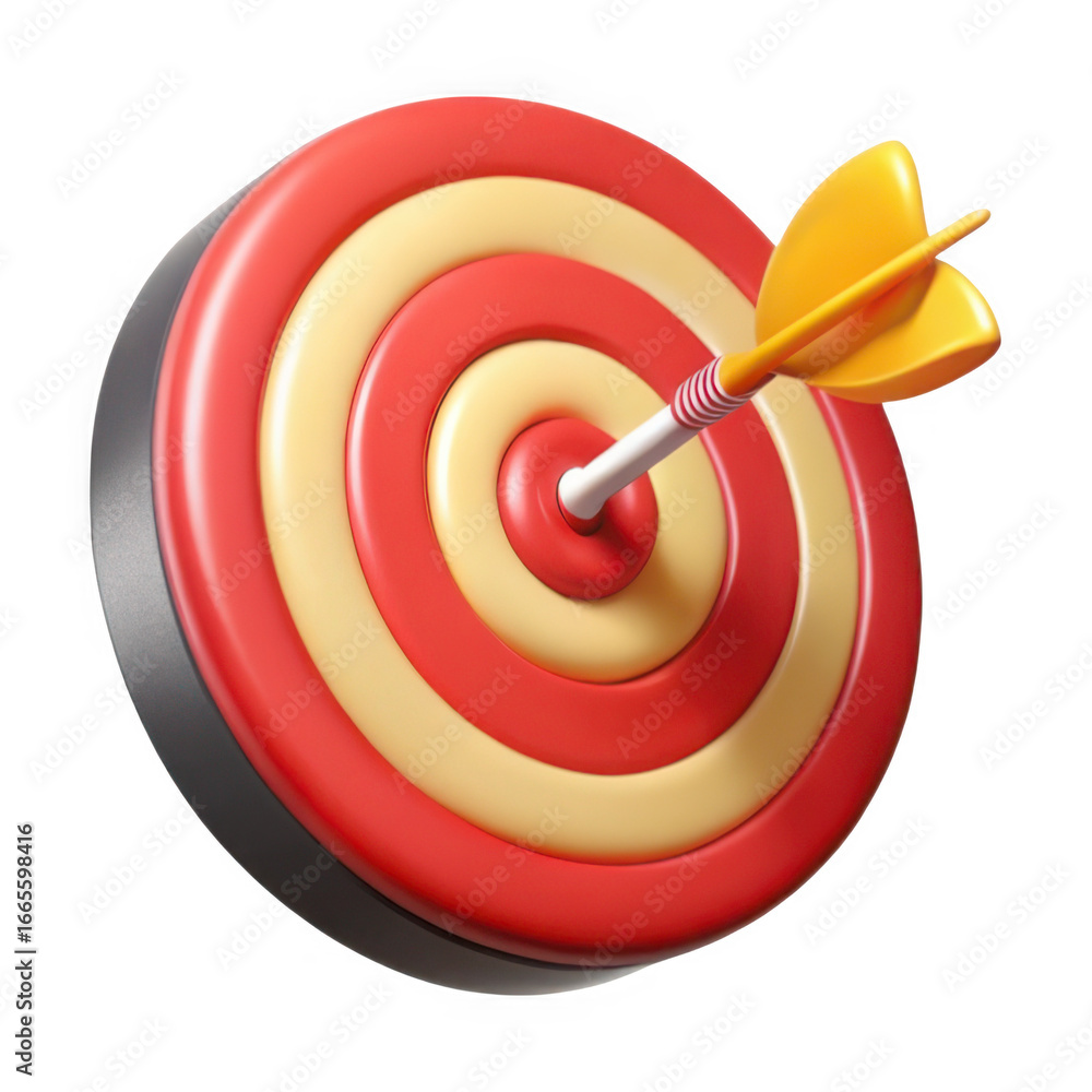 Poster 3d bullseye target with arrow hit for success and precision transparent background