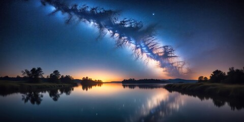 Obraz premium Serene night sky over calm river