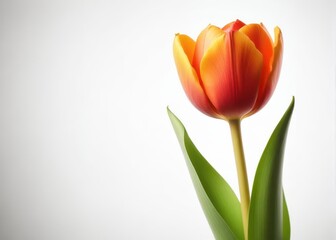 Obraz premium Single isolated orange tulip flower blooming in a white background