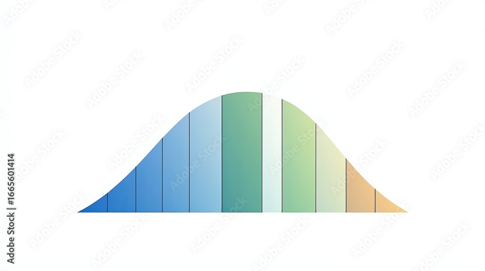 Poster a colorful graph illustrating a normal distribution curve transitioning from blue to green to orange