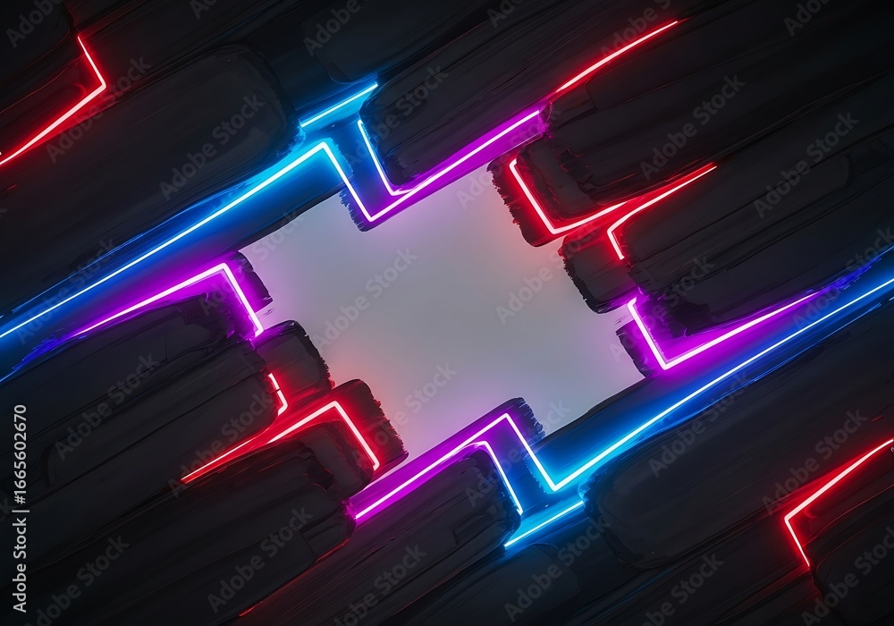 Poster futuristic neon abstract design, creating a dynamic visual with vibrant colors and dark textured sha