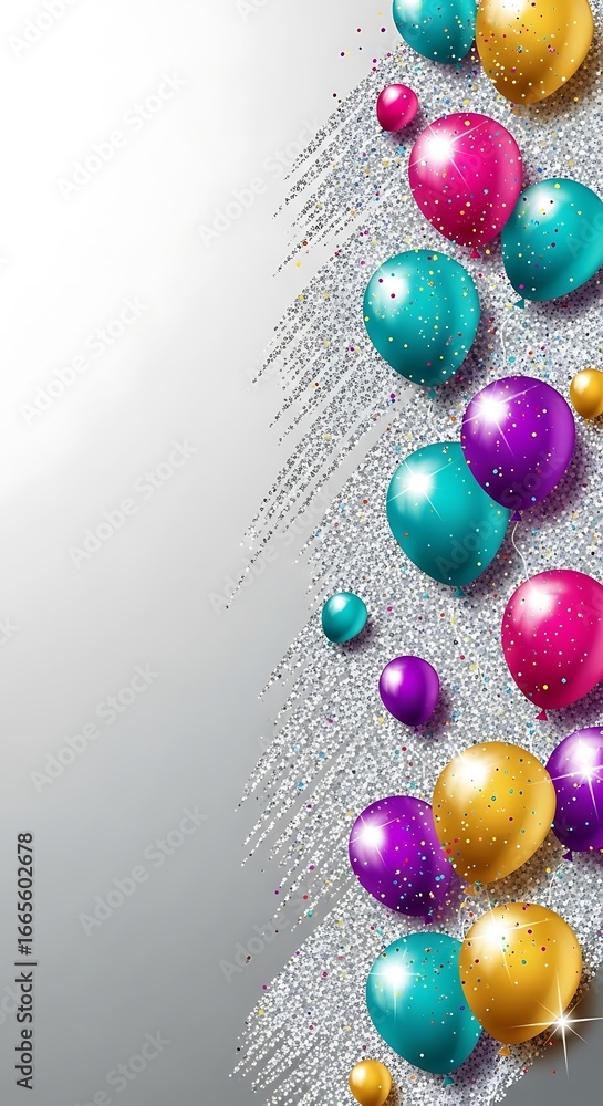 Aufkleber festive shimmering backdrop with vibrant colorful balloons floating upwards diagonally creating a ce