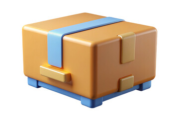 3d rendered cardboard shipping box with blue straps isolated on a transparent background transparent background