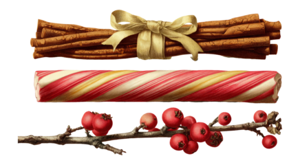 Isolated Festive Decoration Elements on Transparent Background