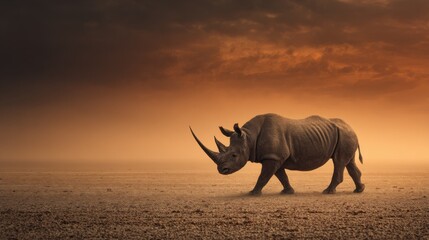 Fototapeta premium A Mighty Black Rhino In A Desolate Ancient Land