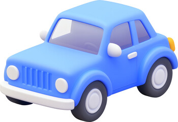 A 3D cartoon blue car