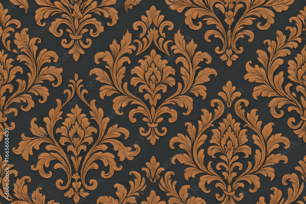 Poster ornamental pattern of damask: a repeating damask pattern in vintage style featuring a intricate of f