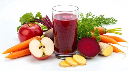Red juice with apple carrot beet ginger and parsley