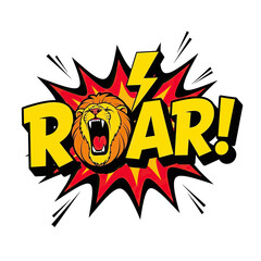 Roaring Lion in Comic Book Style Explosion