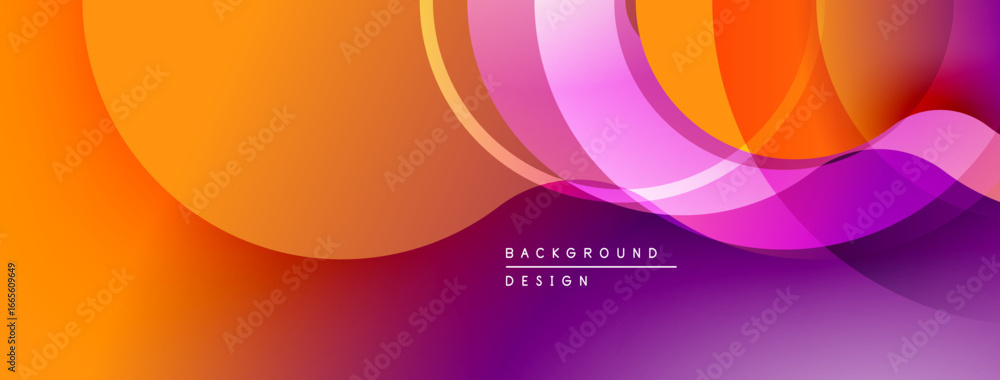 Poster abstract background features overlapping circles, vibrant gradients. orange, purple hues create dyna