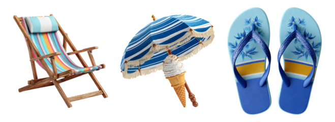 Summer Essentials Set on Transparent Background for Creative Projects