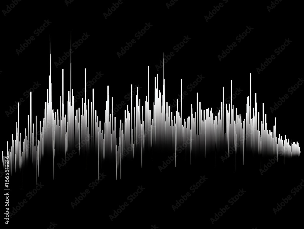 Poster a dynamic, digital representation of an audio waveform or equalizer, featuring a jagged series of wh