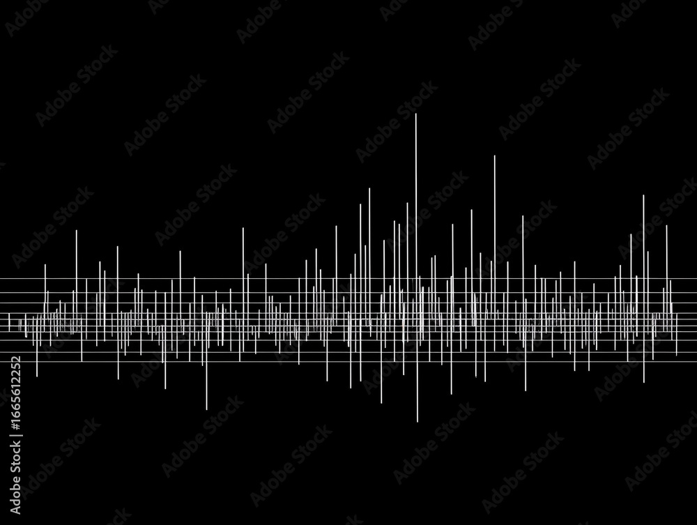Poster a dynamic, digital representation of an audio waveform or equalizer, featuring a jagged series of wh