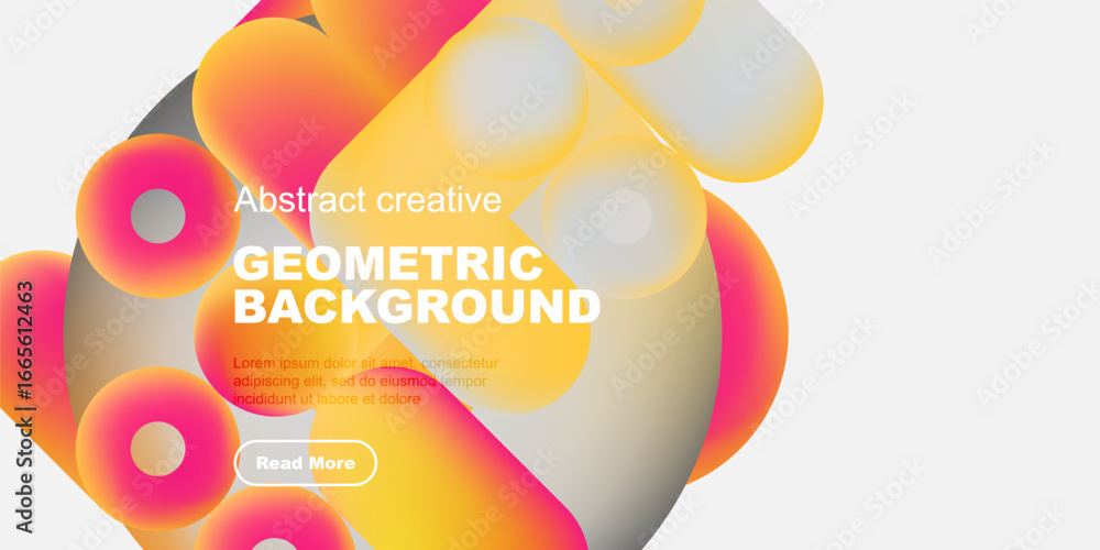 Poster vibrant geometric shapes overlap, creating dynamic abstract background. warm colors dominate design,