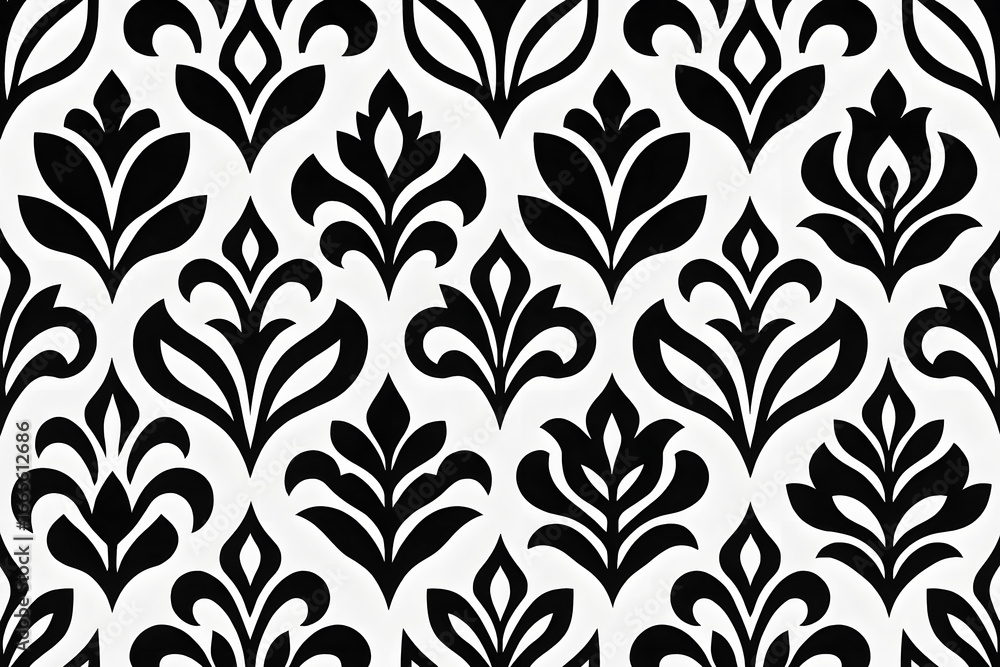 Poster elegance in black and white: a striking visual of a seamless repeat pattern, showcasing an intricate