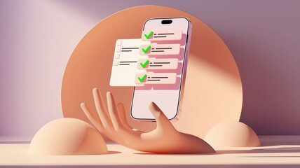 Abstract art installation with a smartphone displaying notifications