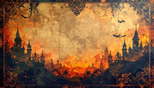 Antique Halloween spooky background with aged paper and gothic grunge texture