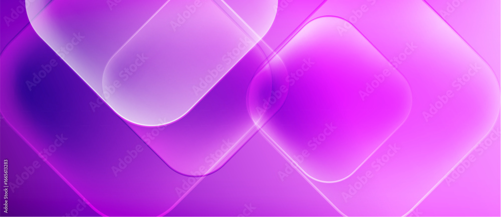 Poster abstract background features overlapping translucent rectangles. gradient transitions from deep purp