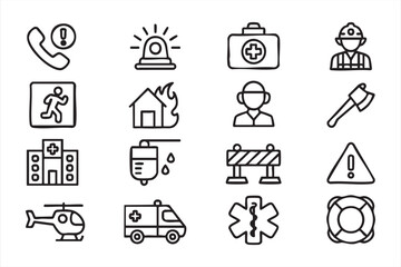 Firefighter, Paramedic and Emergency Response Line Icons for Safety Design