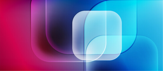 Fototapeta premium Abstract background features layered rounded squares. Gradient transitions from pink to blue create luminous effect. Modern design.