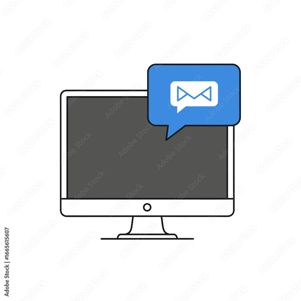Aufkleber modern computer monitor with email notification icon.