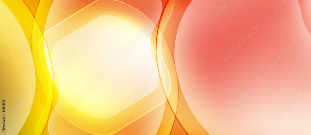 Poster abstract design features flowing shapes, warm colors. yellows, oranges, reds blend creating dynamic 