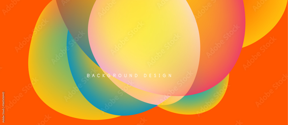 Poster vibrant overlapping shapes create dynamic gradient background. text reads background design. orange 