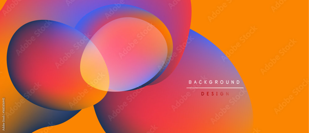 Poster abstract colorful shapes overlap. gradient hues blend from blue, purple, orange, yellow creating dyn