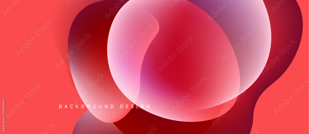 Poster abstract fluid shapes overlap, creating vibrant red gradient background. modern design evokes motion