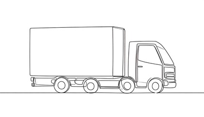 A single-line drawing of a large, modern delivery truck, showcasing the streamlined design of its boxy cargo trailer.