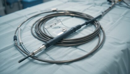 Medical Endoscope Instrument Bundle on Surgical Table.