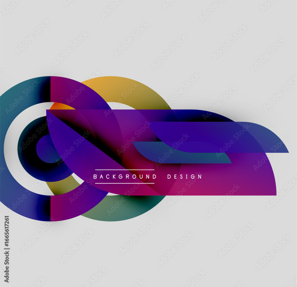 Poster abstract colorful shapes overlap. modern design features vibrant gradients, dynamic composition, tex