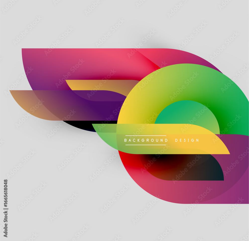 Poster abstract colorful shapes overlap, creating dynamic composition. gradients blend vibrant hues, modern