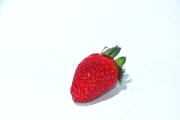  Fresh Red Strawberry with Green Leaves on White Background