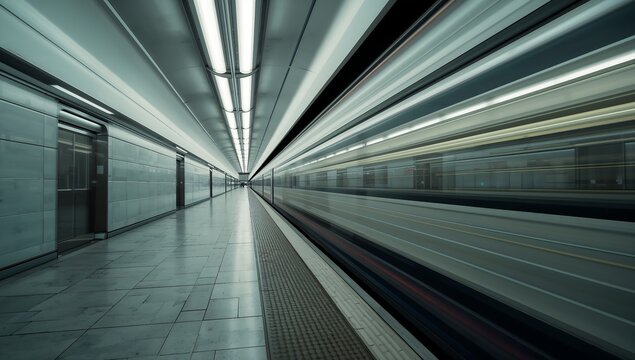 Modern Subway Station Platform with Motion Blur and Speed Effect - Powered by Adobe