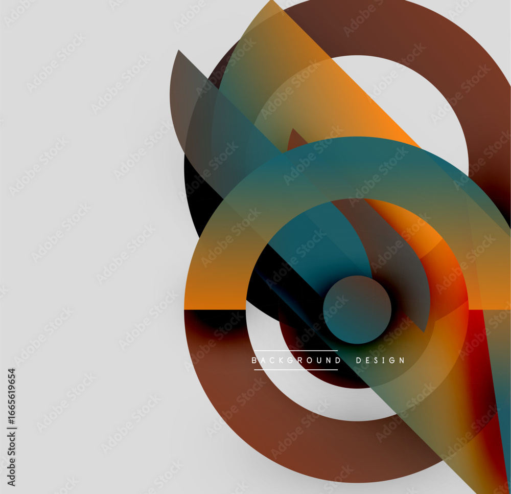 Poster Abstract circular design. Overlapping layers create dynamic visual effect. Modern, colorful composition suitable background use.